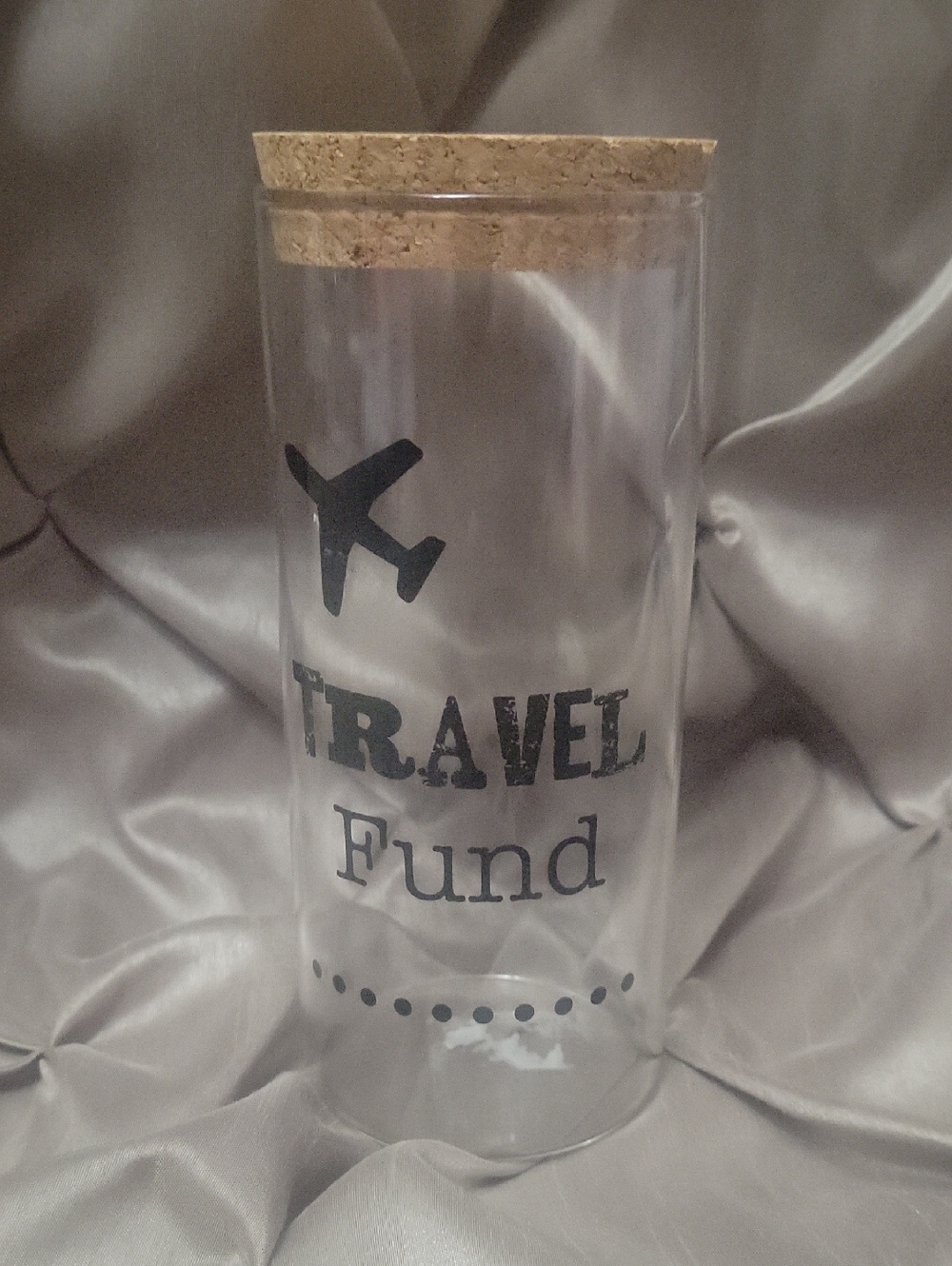 Travel Fund Glass Jar with Cork Lid